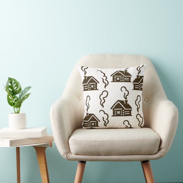 Rustic Log Cabin Pattern Pillow - Cosy Mountain Re (Chair)
