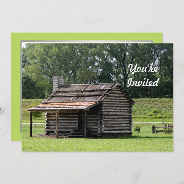 Rustic Log Cabin Photo Birthday Invitation (Front/Back)