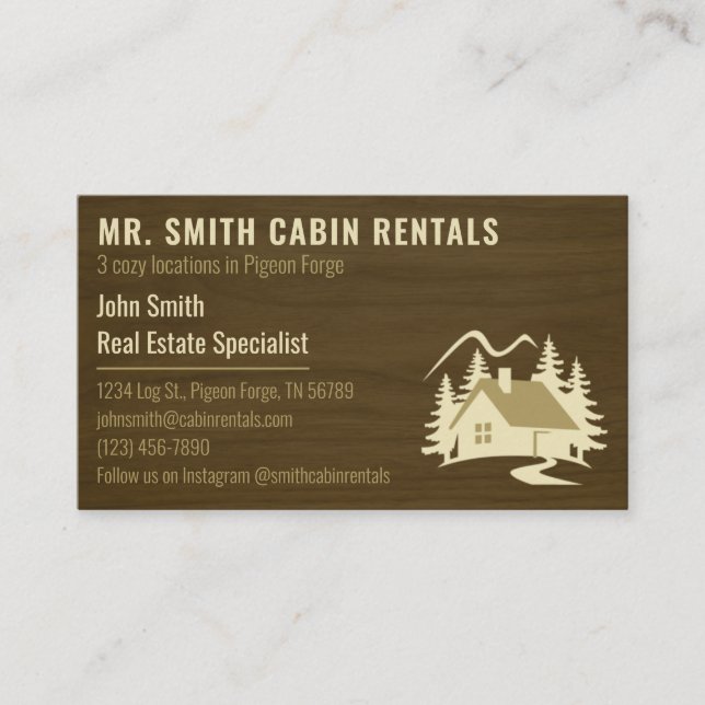 Rustic Log Cabin Rental Business Card (Front)