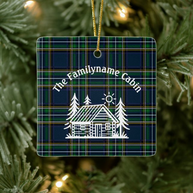 Rustic Log Cabin Tartan Ceramic Ornament (Tree)