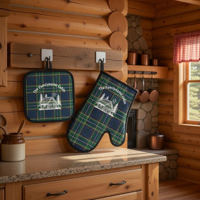 Rustic Log Cabin Tartan Oven Mitt & Pot Holder Set (Creator Uploaded)