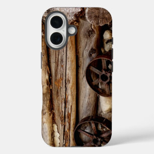 Rustic Log Cabin & Wagon Wheels, Name, Tough iPhone 16 Case