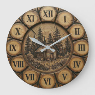 Rustic Log Cabin Wall Clock   Wood-Look Forest