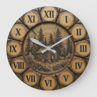 Rustic Log Cabin Wall Clock | Wood-Look Forest