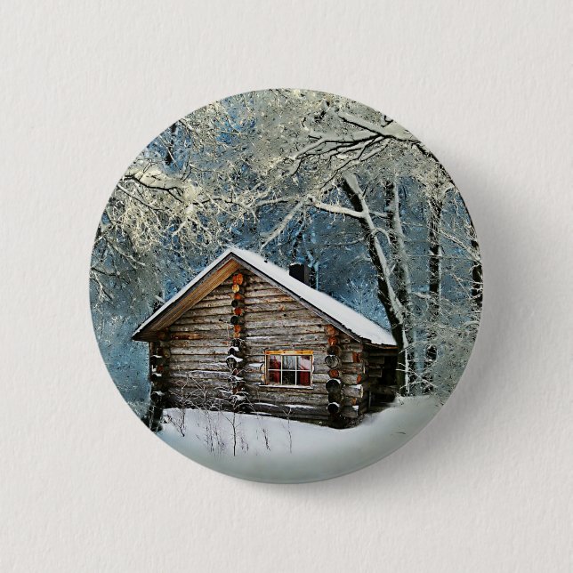 Rustic Log Cabin Winter Magic 6 Cm Round Badge (Front)