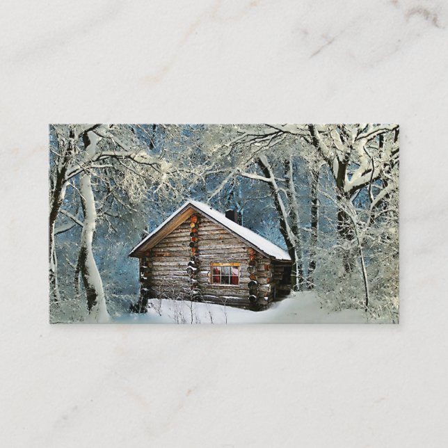 Rustic Log Cabin Winter Magic Business Card (Front)