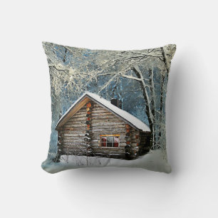 Rustic Log Cabin Winter Magic Cushion