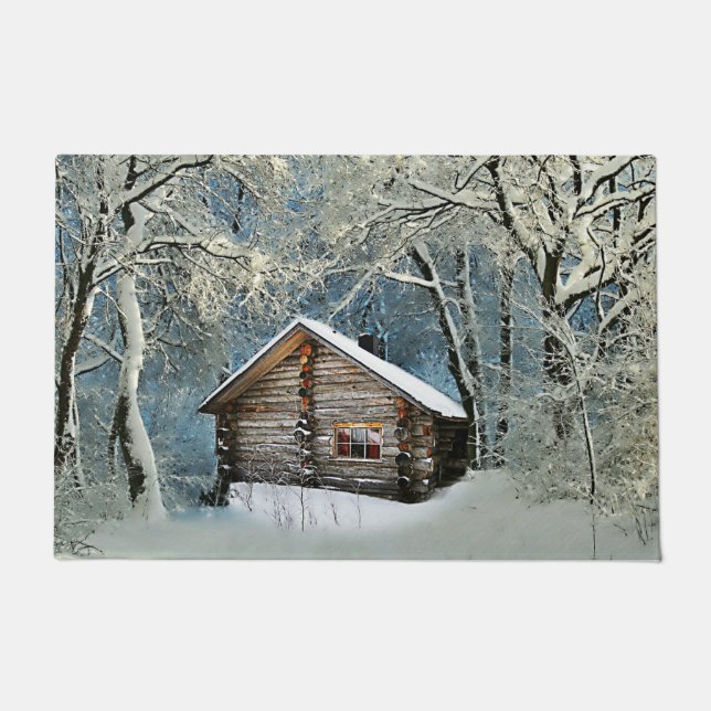 Rustic Log Cabin Winter Magic Doormat (Front)