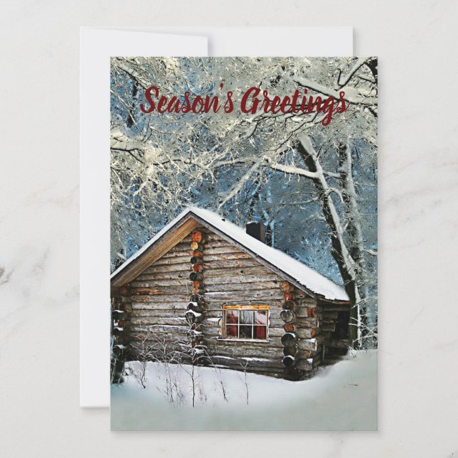 Rustic Log Cabin Winter Magic Holiday Card (Front)