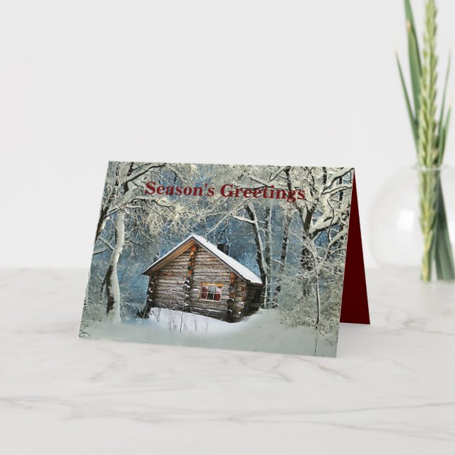 Rustic Log Cabin Winter Magic Holiday Card (Front)
