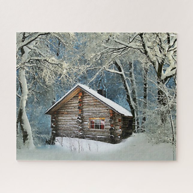 Rustic Log Cabin Winter Magic Jigsaw Puzzle (Horizontal)