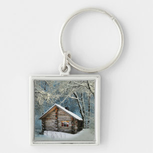 Rustic Log Cabin Winter Magic Key Ring