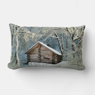 Rustic Log Cabin Winter Magic Lumbar Cushion