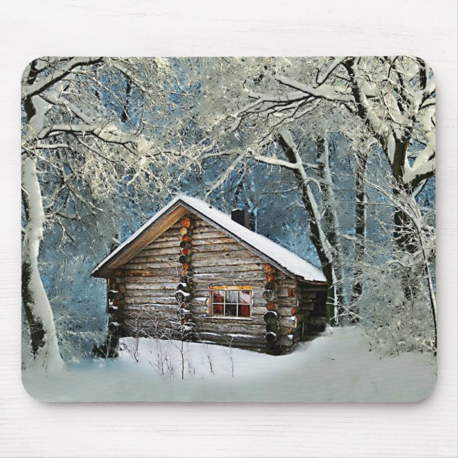 Rustic Log Cabin Winter Magic Mouse Pad (Front)