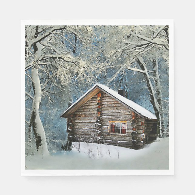 Rustic Log Cabin Winter Magic Napkin (Front)