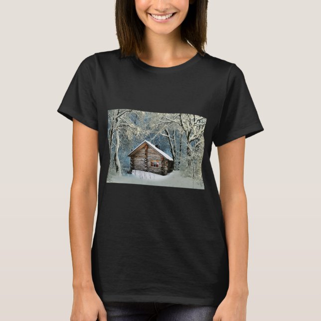 Rustic Log Cabin Winter Magic T-Shirt (Front)