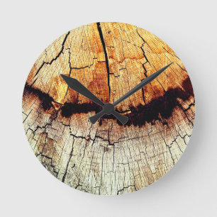 Rustic Log Wood Grain Round Clock