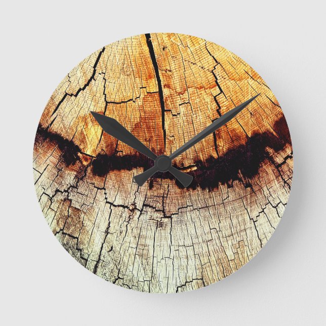 Rustic Log Wood Grain Round Clock (Front)