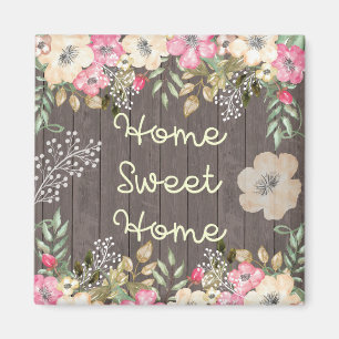 Rustic Look Home Sweet Home Floral Wood Magnet