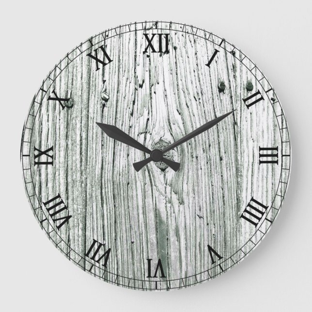 Rustic Look White Toned Roman Numeral Large Clock (Front)