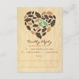 Rustic Love Bird Leaf and Heart RSVP Card