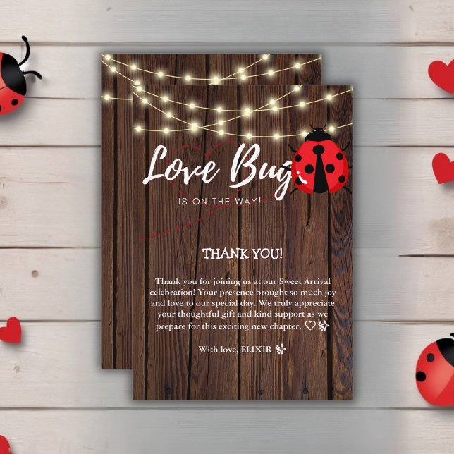 Rustic Love Bug Baby Shower Thank You Card (Creator Uploaded)