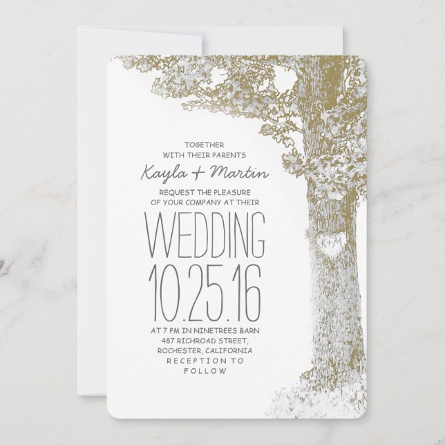 Rustic love heart tree wedding invitations (Front)