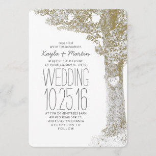 Rustic love heart tree wedding invitations