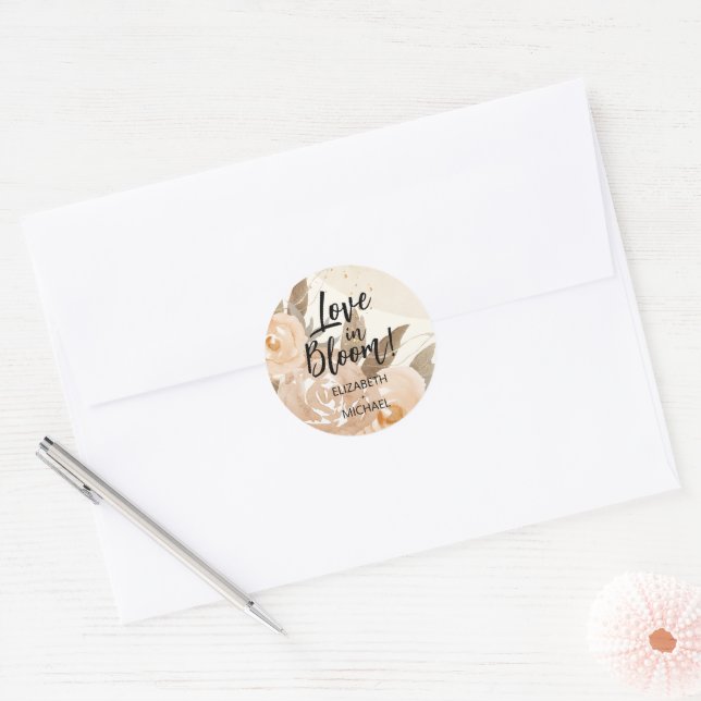 Rustic Love in Bloom Peach Floral Classic Round Sticker (Envelope)