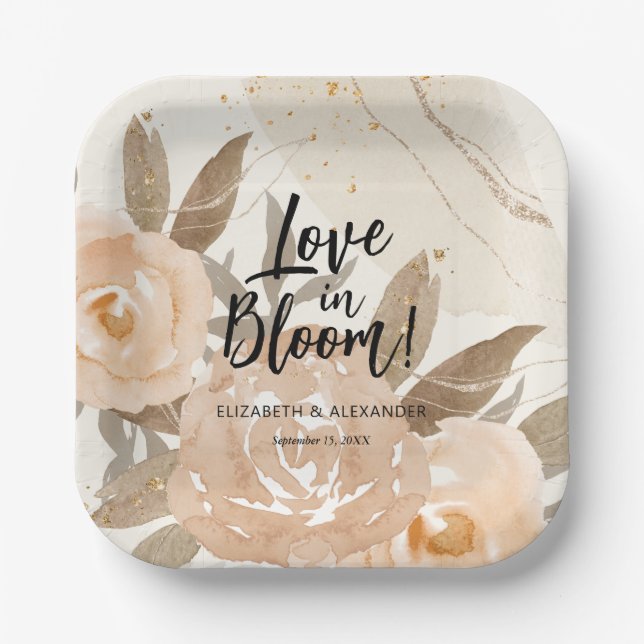 Rustic Love in Bloom Peach Flowers Paper Plate (Front)