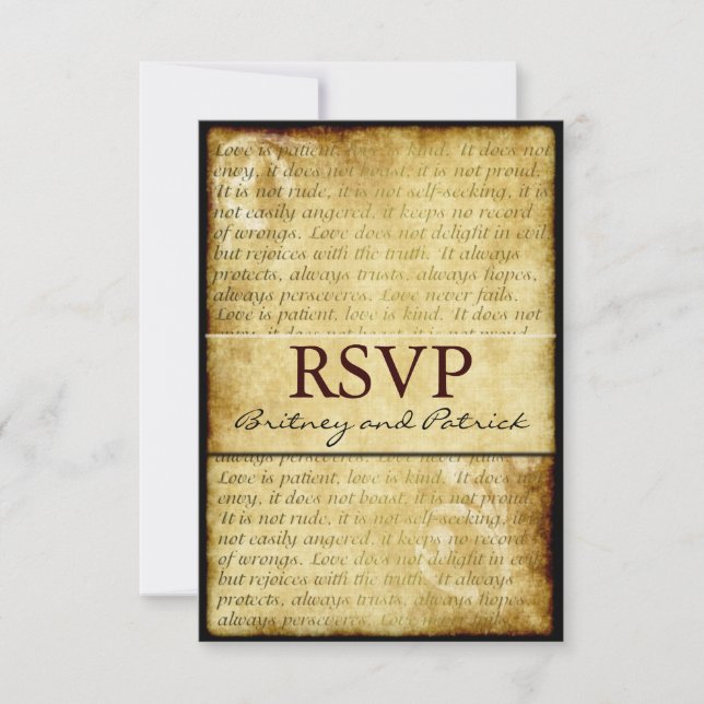 Rustic Love is Patient Vintage Wedding RSVP Cards (Front)