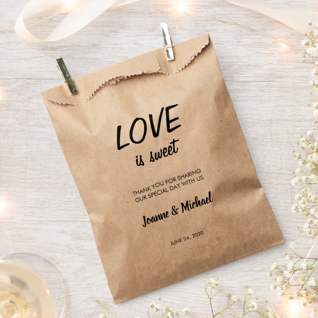 Rustic Love is Sweet script wedding Thank you Favour Bag (Clipped)