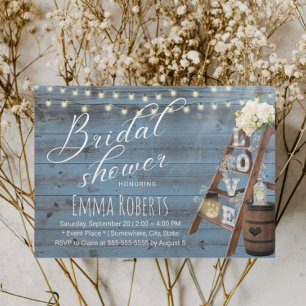 Rustic Love Ladder Dusty Blue Wood Bridal Shower Invitation