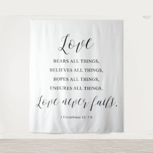 Rustic “Love Never Fails” Wedding  Backdrop Tapestry