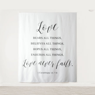 Rustic “Love Never Fails” Wedding  Backdrop Tapestry
