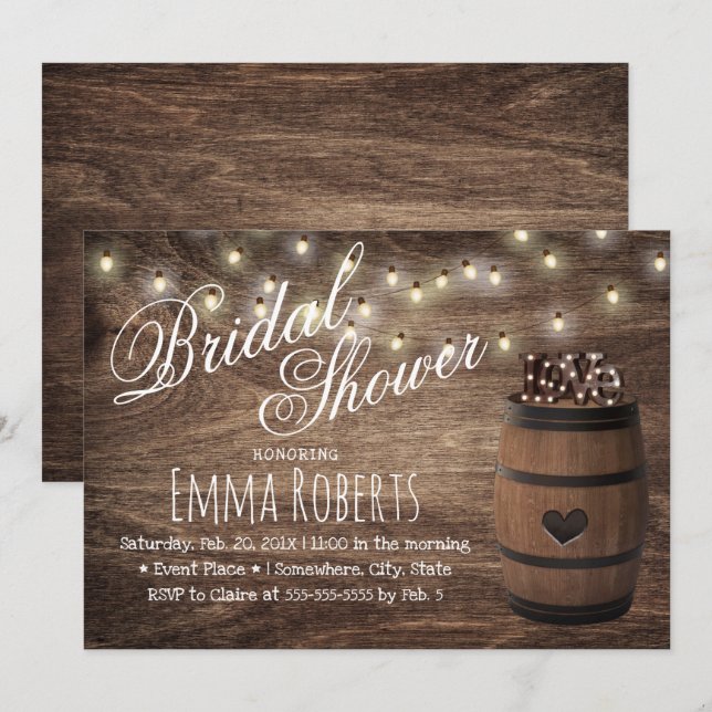 Rustic Love Sign Wine Barrel Country Bridal Shower Invitation (Front/Back)