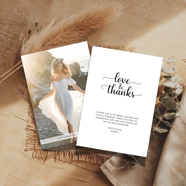Rustic Love & Thanks Bridal Shower Beach Photo  Thank You Card (Creator Uploaded)
