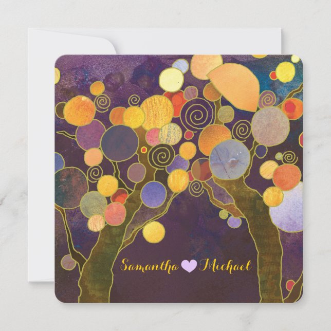 Rustic Love Trees Purple Wedding Invitation (Front)