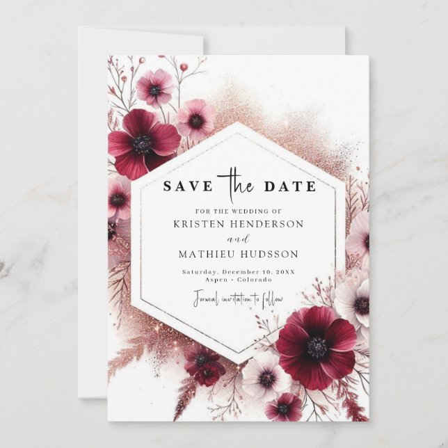 Rustic Lovely Burgundy Wedding Save The Date (Front)