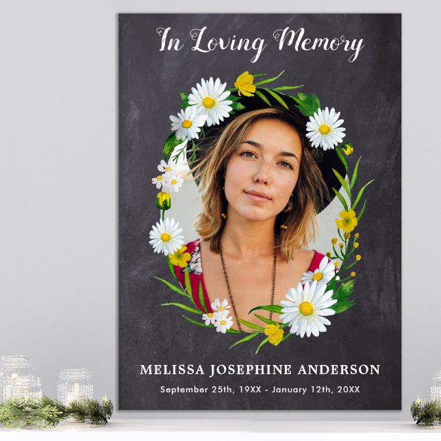 Rustic Loving Memory Floral Daisy Photo Memorial Poster (Creator Uploaded)