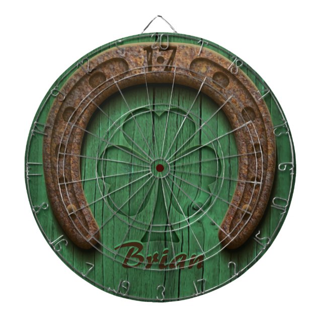 Rustic Lucky Horse Shoe Irish Personalized  Dartboard (Front)
