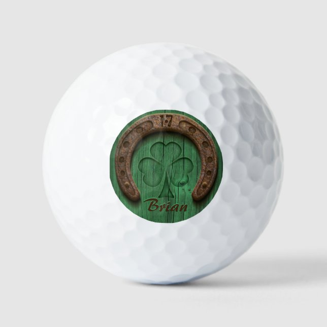 Rustic Lucky Horse Shoe Irish Personalized  Golf Balls (Front)