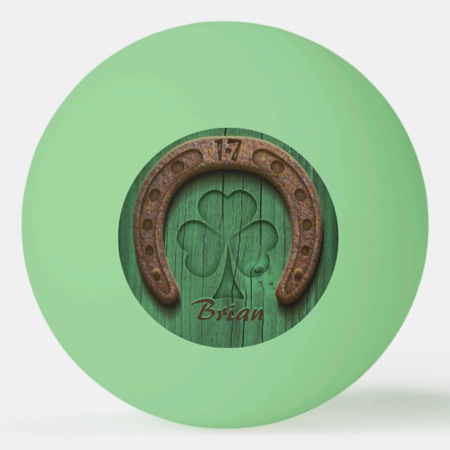Rustic Lucky Horse Shoe Irish Personalized  Ping Pong Ball (Front)