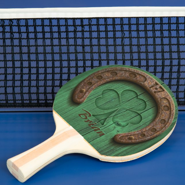 Rustic Lucky Horse Shoe Irish Personalized  Ping Pong Paddle (Insitu)