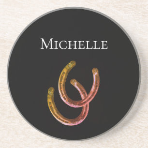 Rustic Lucky Horseshoes Monogram Coaster