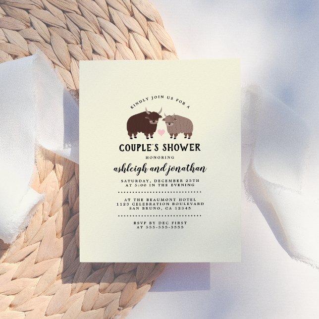 Rustic Lumberjack Bison Couple's Baby Shower Invitation Postcard (Creator Uploaded)