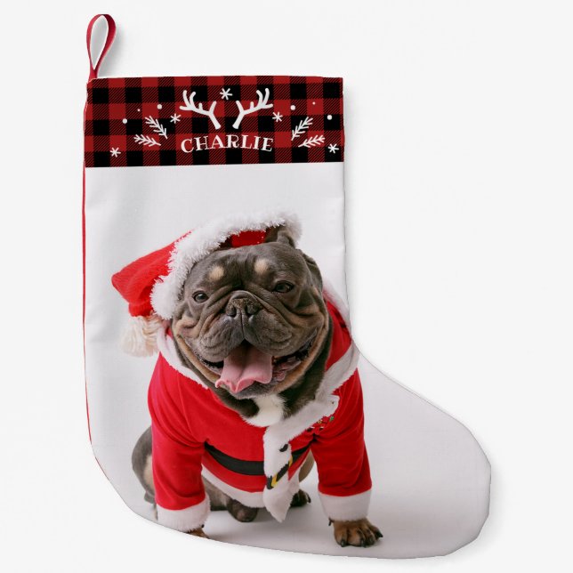 Rustic Lumberjack Buffalo Custom Photo Pet Dog Small Christmas Stocking (Front)