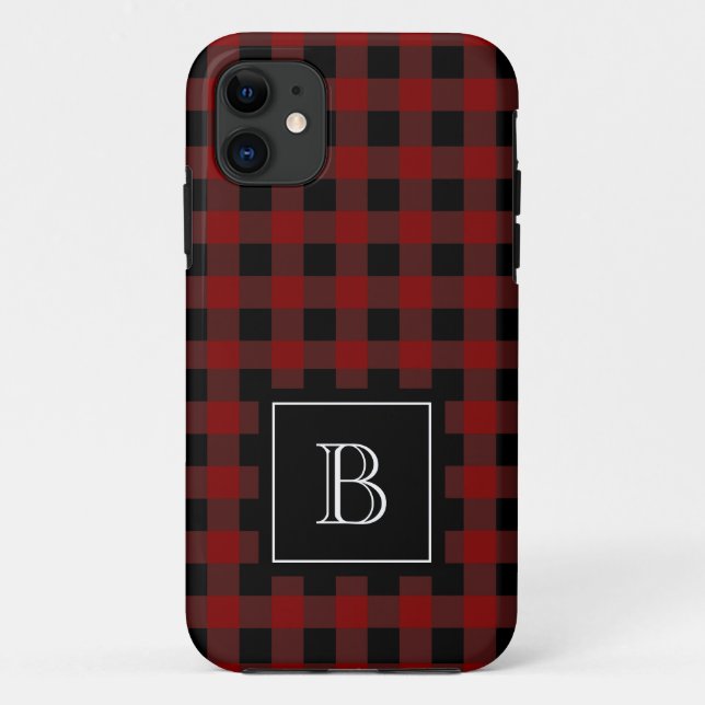 Rustic Lumberjack Buffalo Plaid Custom Monogrammed Case-Mate iPhone Case (Back)