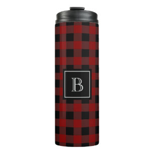 Rustic Lumberjack Buffalo Plaid Monogram Initial Thermal Tumbler