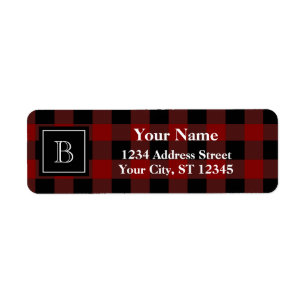 Rustic Lumberjack Buffalo Plaid Monogrammed Return Address Label